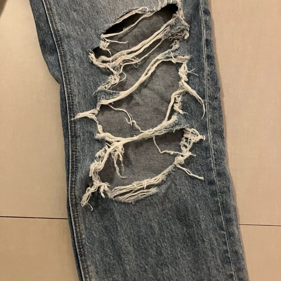AE Strigid Ripped Highest Waist Baggy Straight Jean Size 00 - Picture 5 of 13